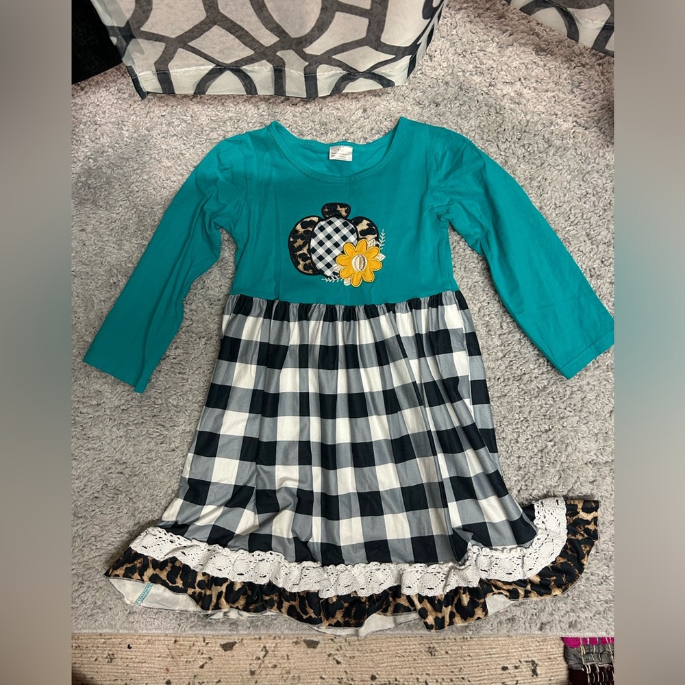 Girls size 6 online boutique, pumpkin, buffalo plaid dress